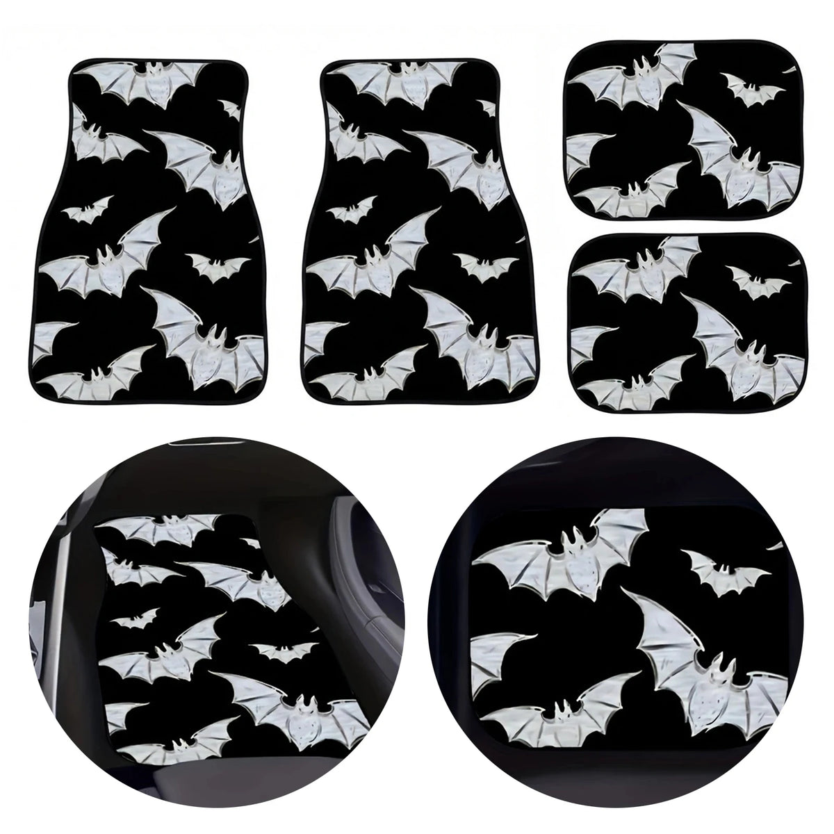 4PCS Bat Car Floor Mats Set Waterproof Anti-Slip All Weather Protect for Vehicle Carpets Universal Fit