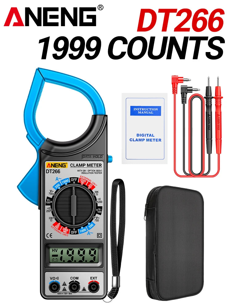 Digital Clamp Meter Multimeter True RMS 1999 Count AC/DC Voltage Tester