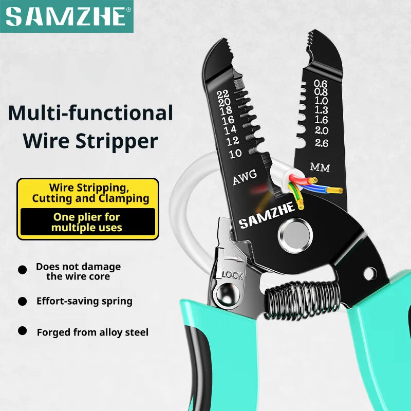 SAMZHE Multifunctional Electrician Pliers Wire Stripper Tool Wire Stripper Separator Industrial Wire Stripper Cutter Crimper