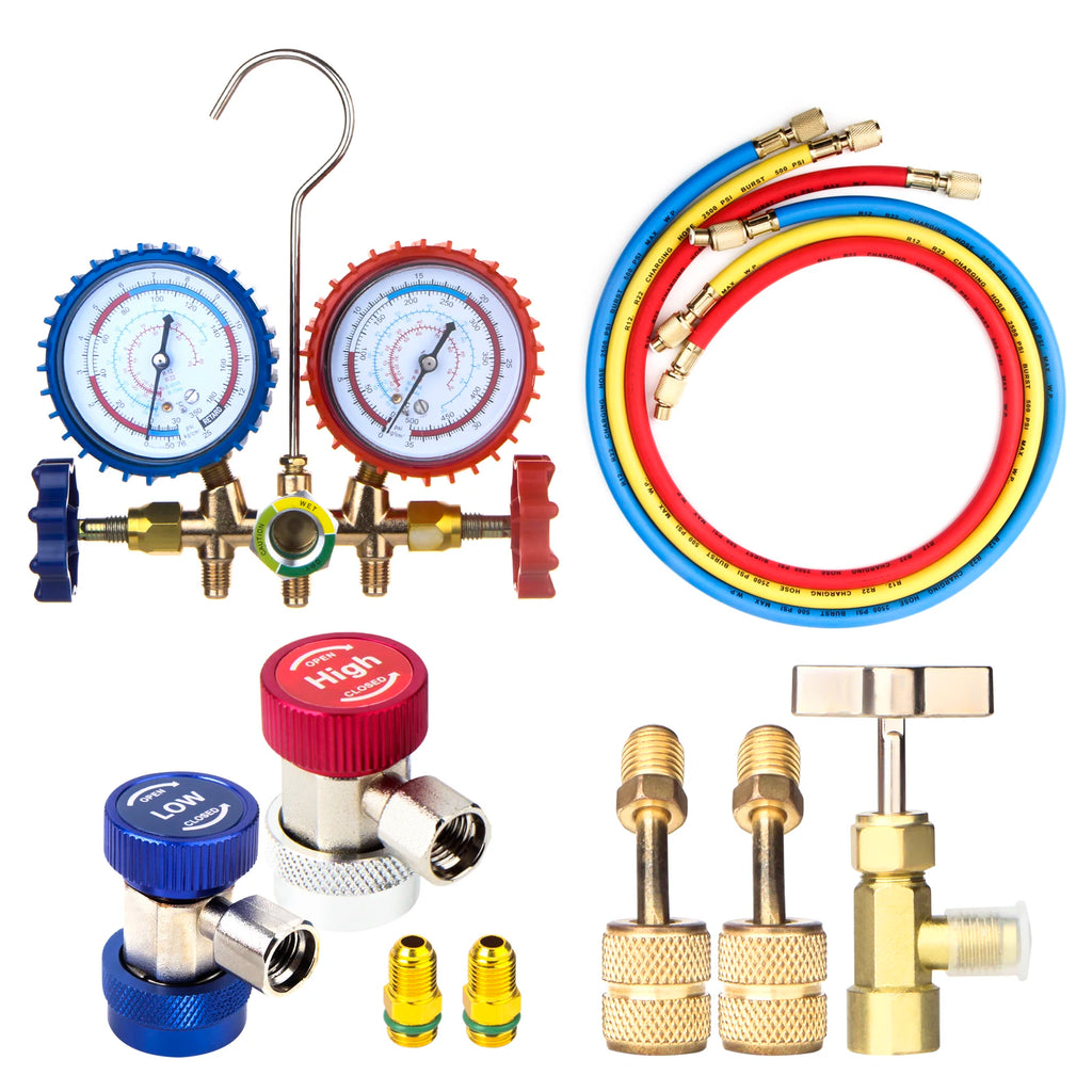 Refrigerant Manifold Gauge Air Condition Refrigeration Set Air Conditioning Tools with Hose and Hook For R404A R410A R22 R134A