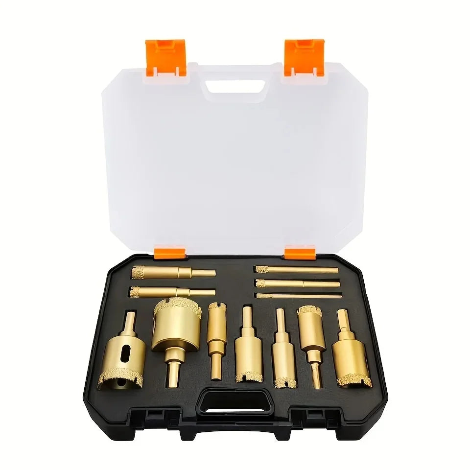 12pcs Diamond Drill Bit Set for Glass, Marble & Stone - 6-35mm Hole Saw Kit with Hand Tools, Granite, Tile, Ceramic