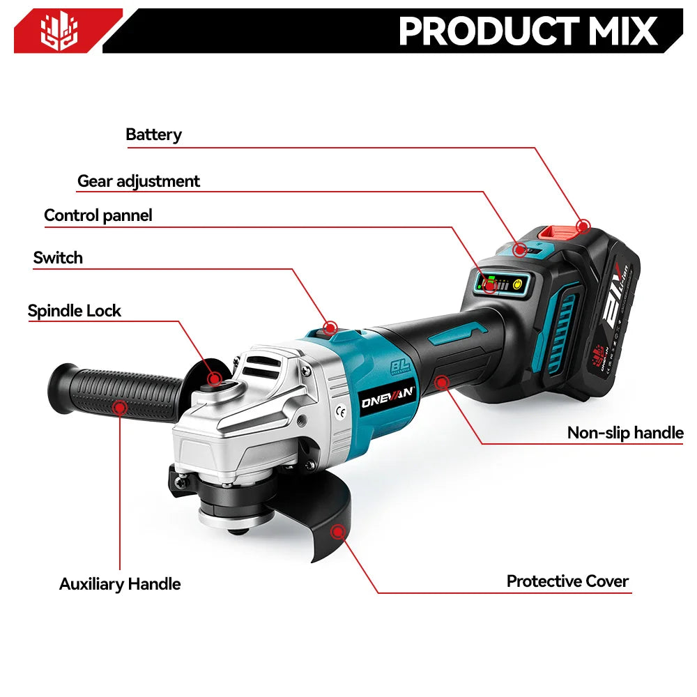 Cordless Angle Grinder 125mm 6-Speed Brushless for Makita 18V Battery - image 10
