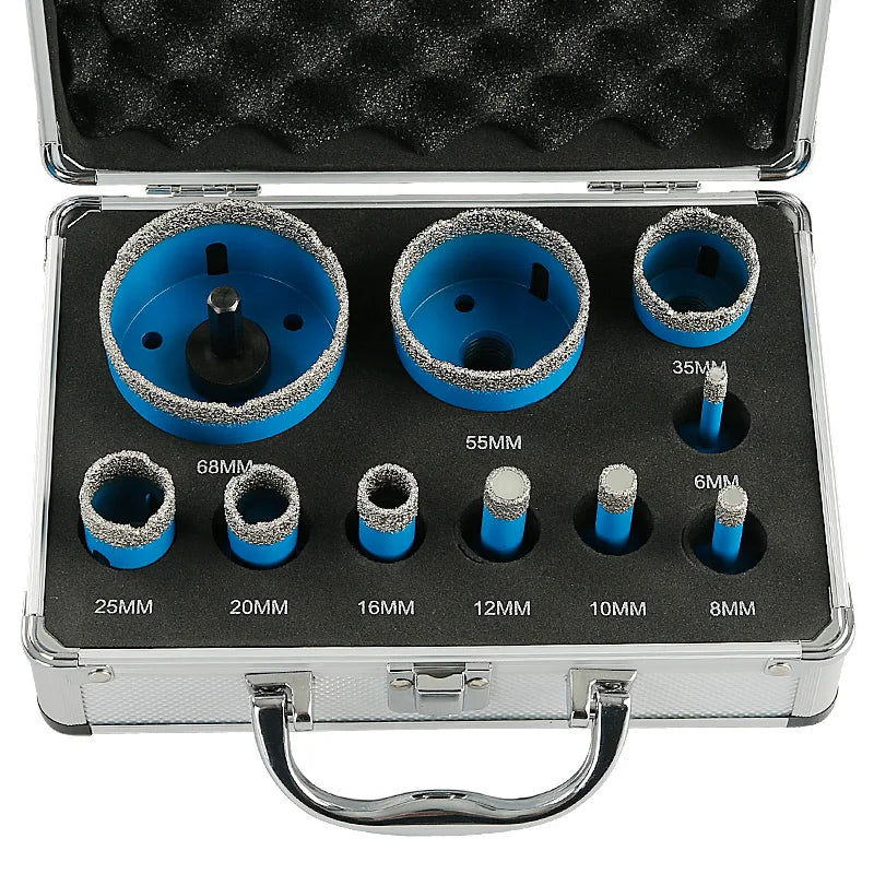 LOZLIN 10Pcs Brazed Diamond Dry Drill Bits Hole Saw Set 5/8-11 Thread Diamond Hole Opener Tools Dry Cutting Core Drill Bit Kit for Ceramic Tile Granite Marble Quartz Stone Glass Porcelain Home Renovation Masonry Construction