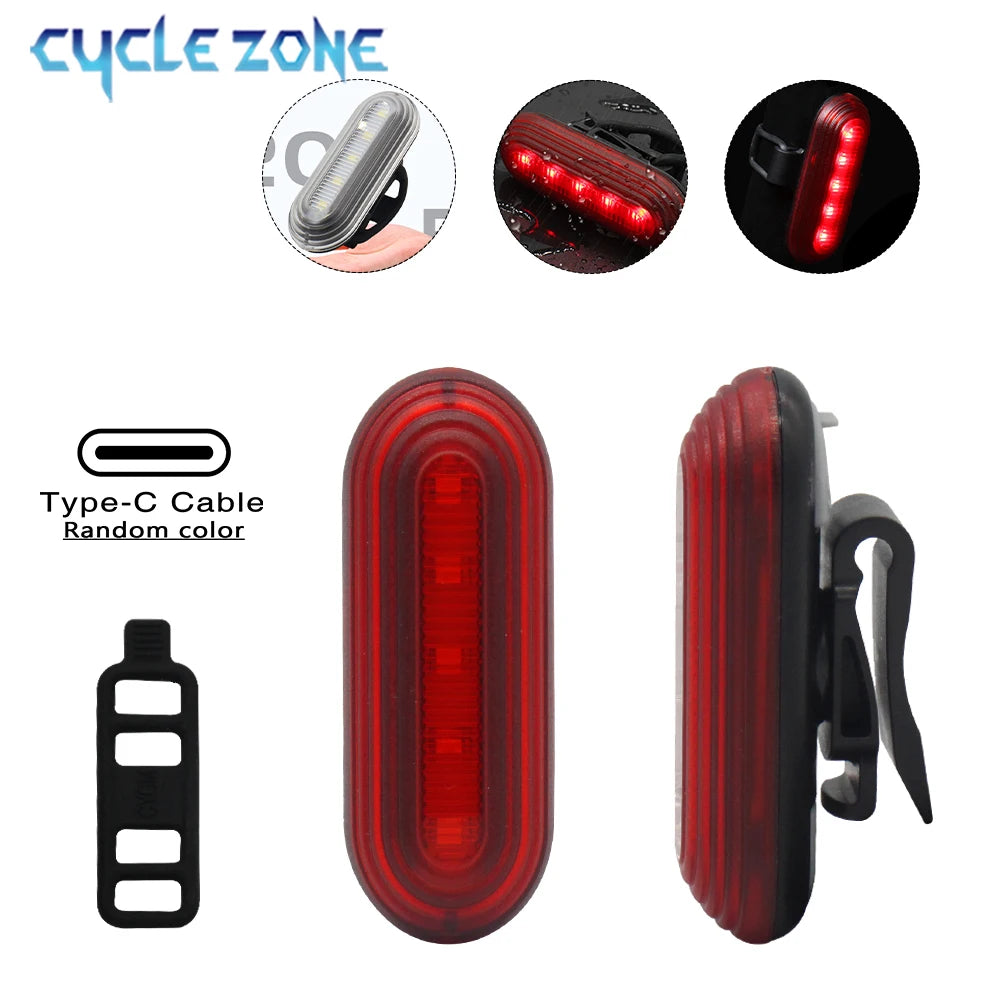 Bicycle Rear Light Type-C Rechargeable Bike Tail Light 360° Rotation Taillight for Night Safety Cycling MTB Road Bike Accessory