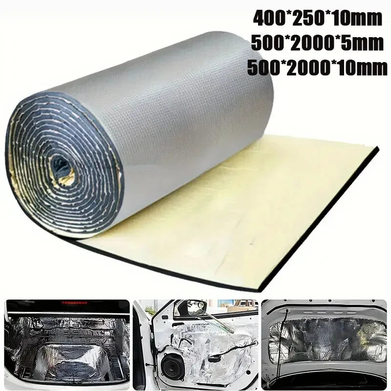 Car noise deadening mat, closed cell foam hood and panel insulation sheet