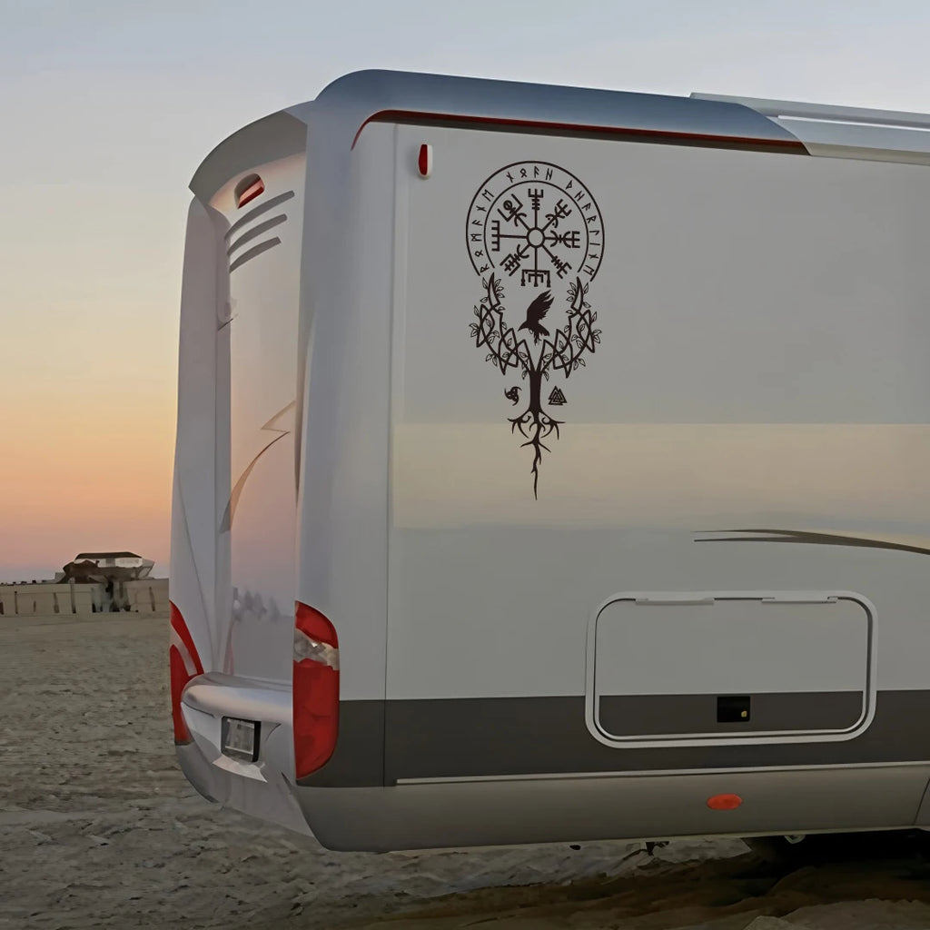 Viking Compass Yggdrasil Raven Vinyl Decal for Car, Truck, or SUV
