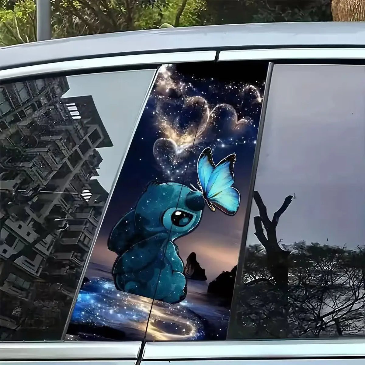 Blue Diamond Butterfly B-Pillar Car Decal, 2pc