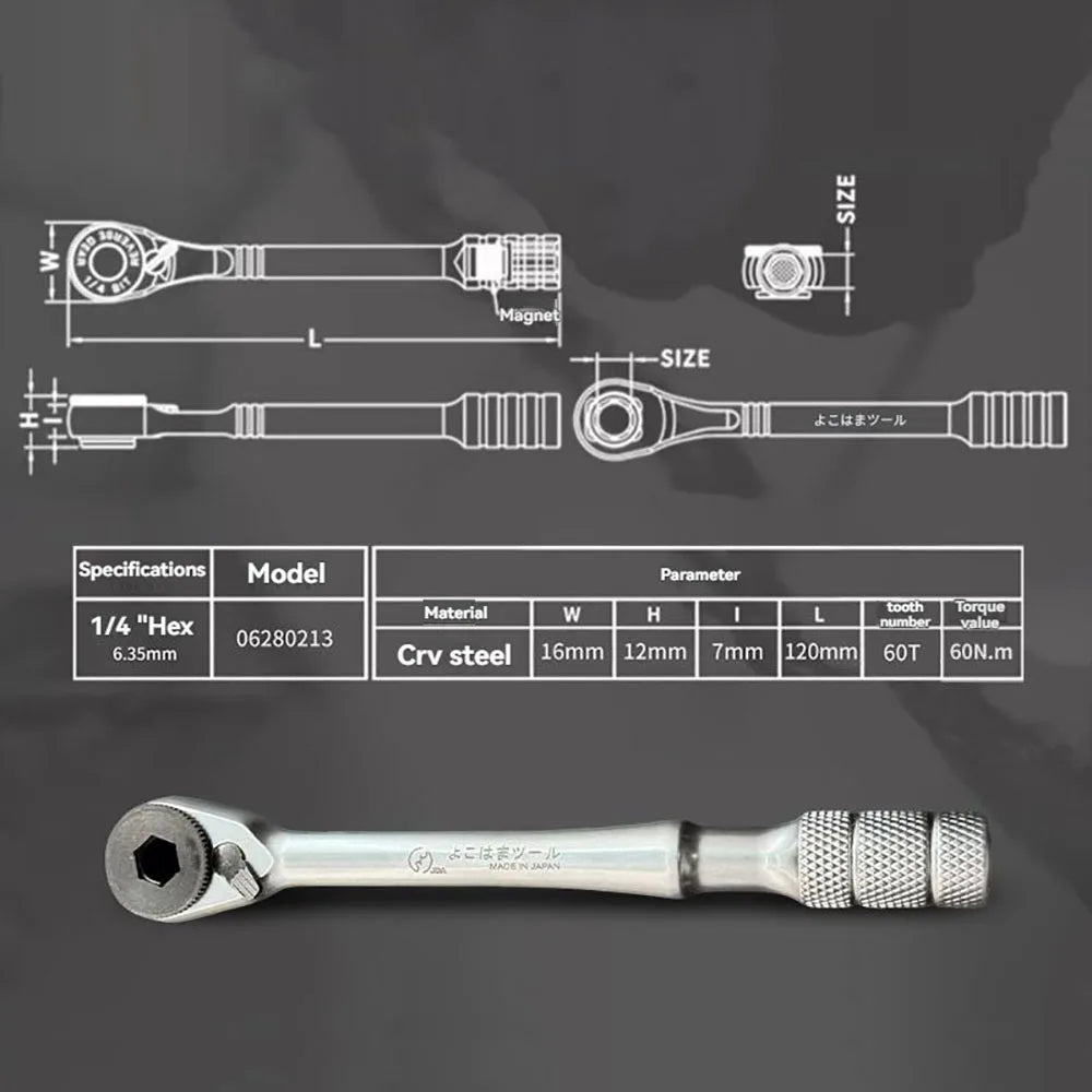 1/4-Inch Ratchet Wrench Set Multi-Angle Portable Tool Kit for Confined Spaces