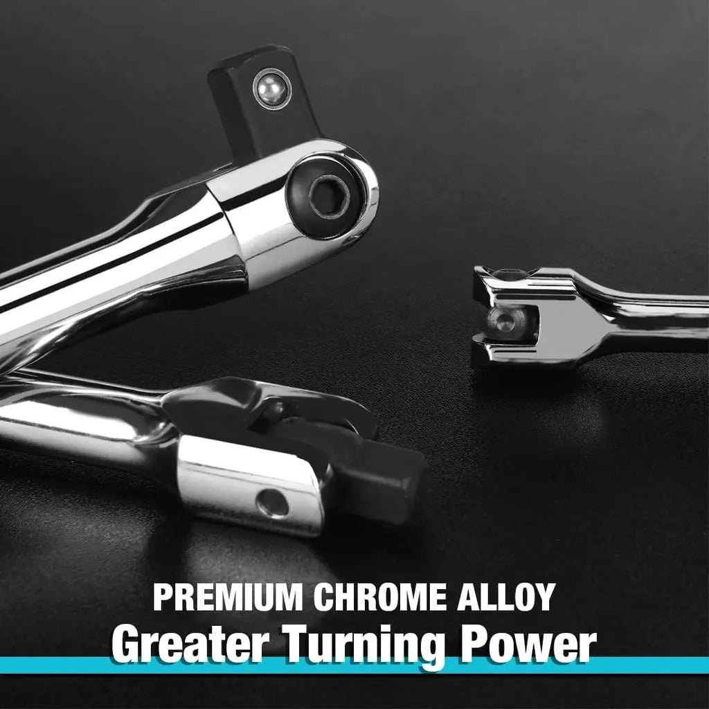 1/2'' 10/15/18inch Drive Breaker Bar Wrench Socket Extension 180-Degree Cr-V Flex Head and Engraved Non-slip Handle Repair Tools