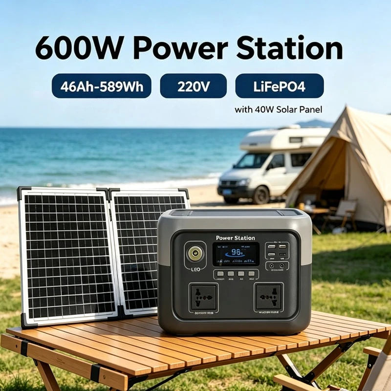 NEW 800W Portable Power Station 600W/800W 589WH Solar Generator Backup Power Bank for Outdoor Camping, Home Emergency, RV Travel