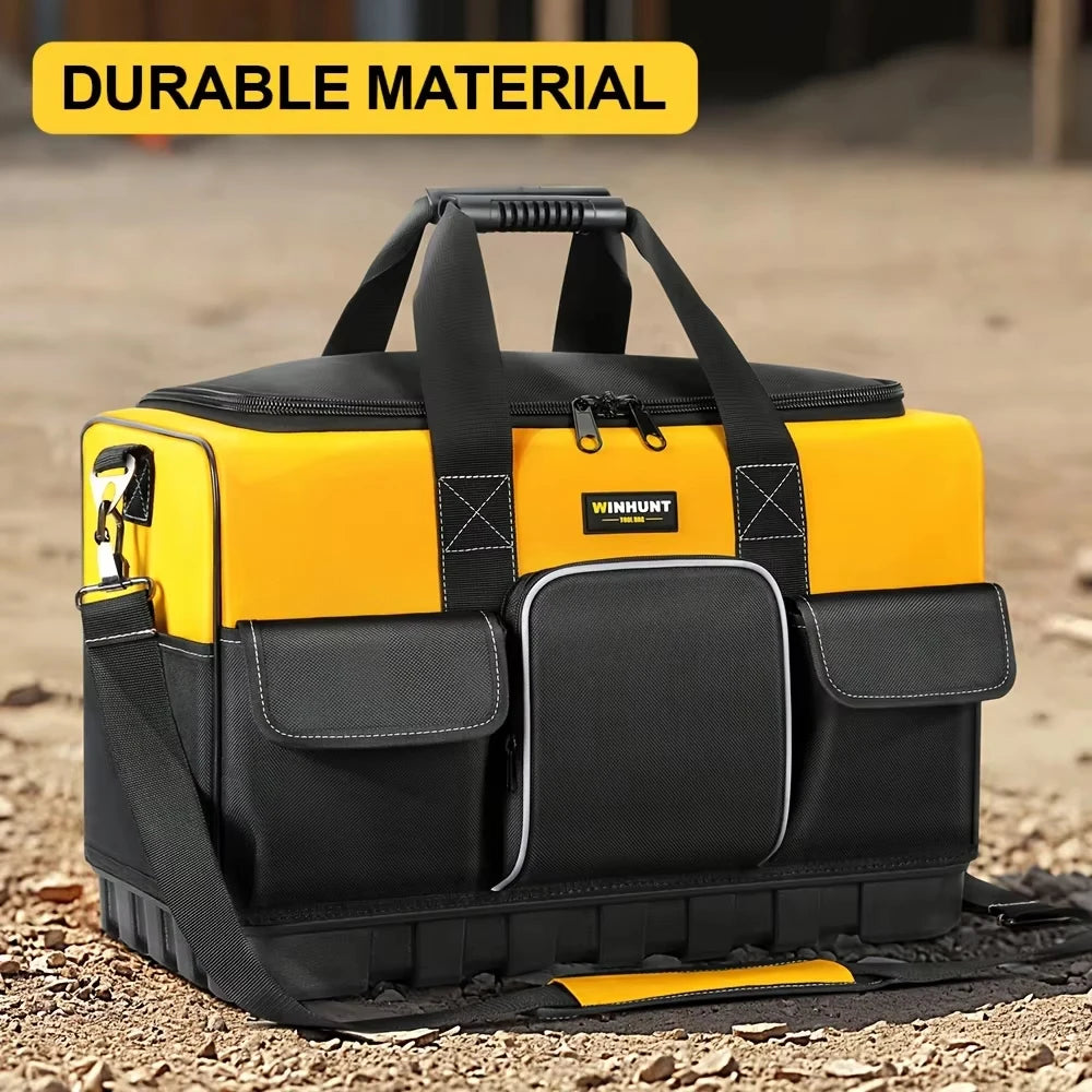 Tool Bag Electrician Tool Storage Bag Hard Bottom Multi-Pocket Tool Tote Durable Waterproof Tool Organizer With Shoulder Strap