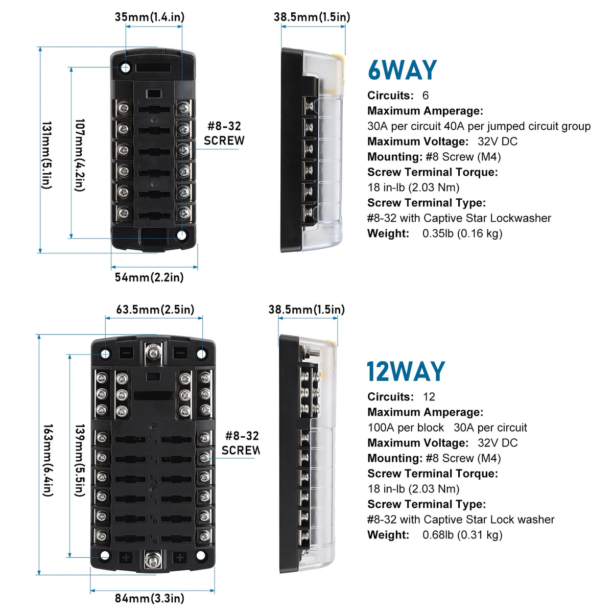6/12-Way 12V Blade Fuse Box with LED for Car Marine RV - image 2