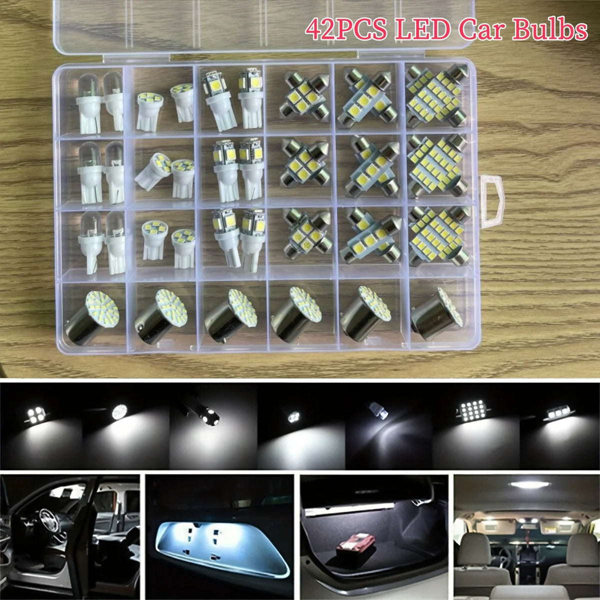 Boxed 42pcs LED Car Interior Light Kit LED Map Dome W5W 12V 2825 192 194 158 168 501 921 175 PC175 906 904 161 NoBatteryRequired