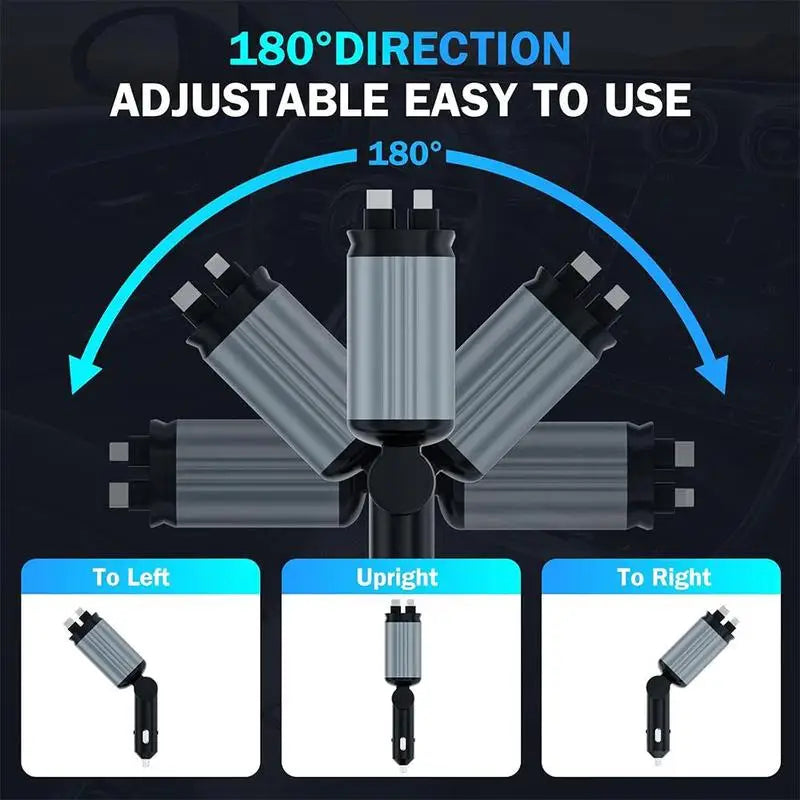 4-in-1 Retractable Car Charger with Starry Sky Light