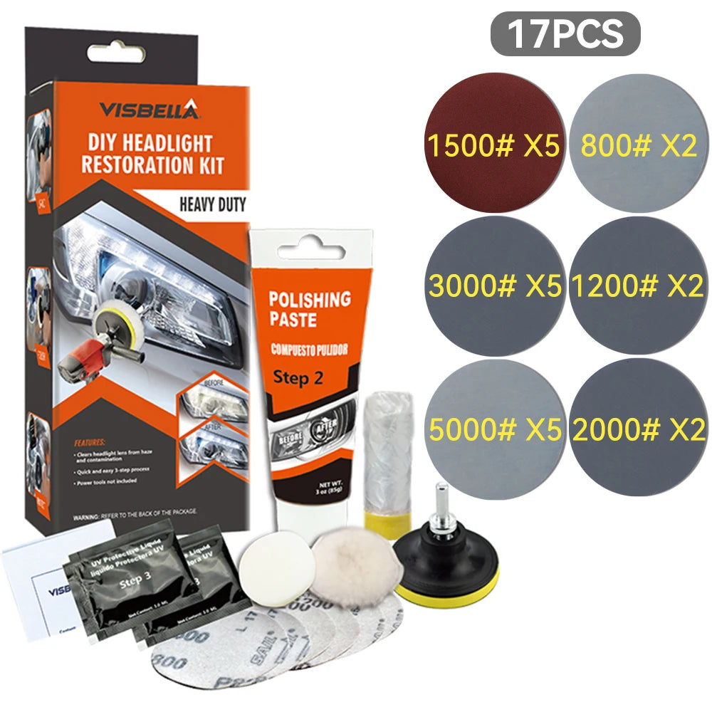 Headlights Restoration Kit Car Headlight Polisher Restorer Polishing  Chemical Polishing Paste Kit Auto Headlamps Wax Sanding