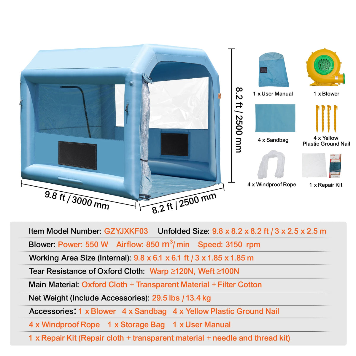 Inflatable Portable Car Paint Spray Booth with Blowers and Air Filter