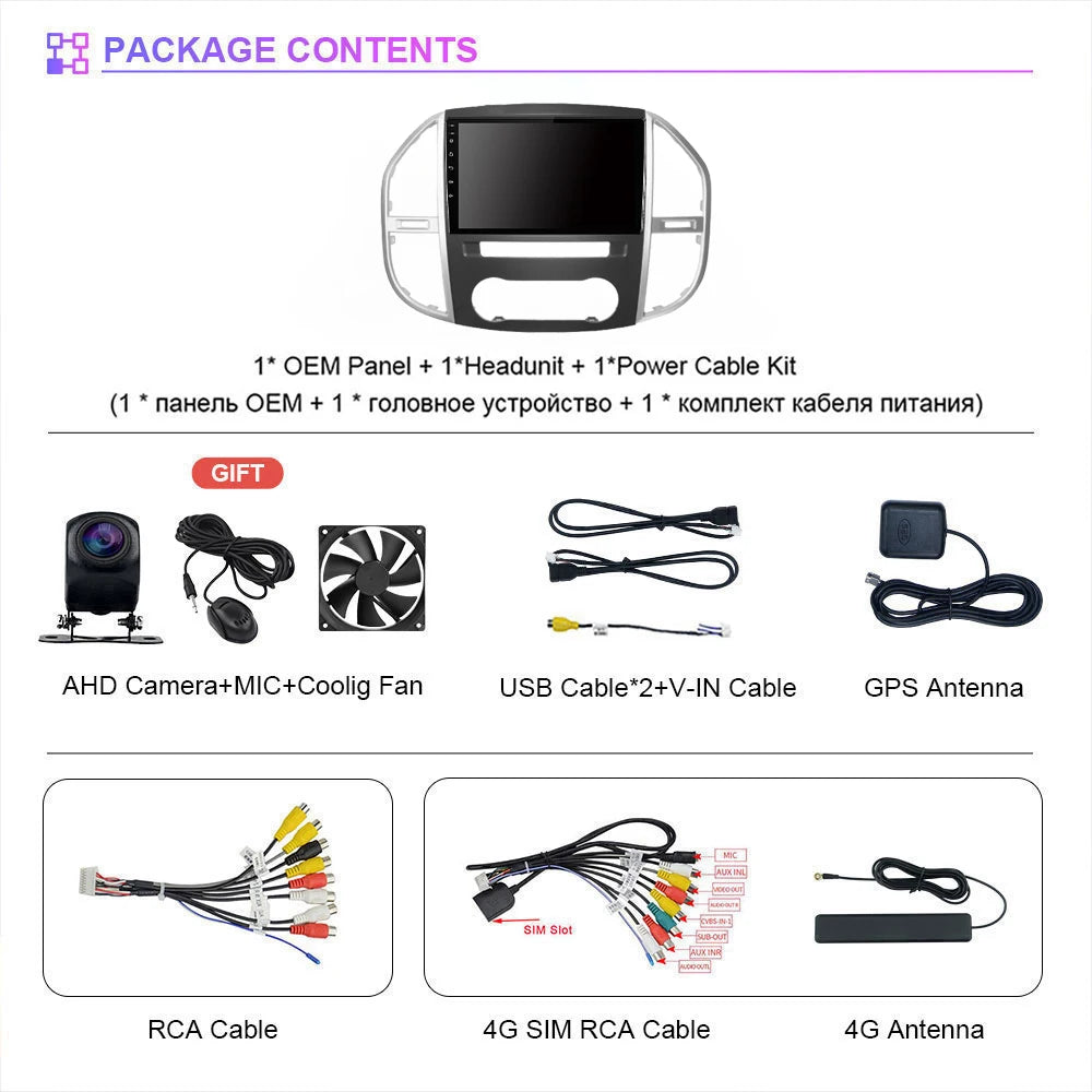 9" CarPlay Android Auto GPS Stereo for Mercedes Vito W447