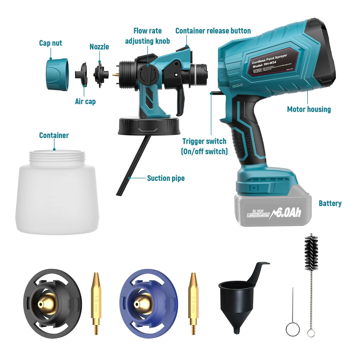 Cordless Paint Spray Gun Electric  For Makita 18V Rechargeable Battery Paint Spray Gun Wireless For Home Wall Car Painting Tool