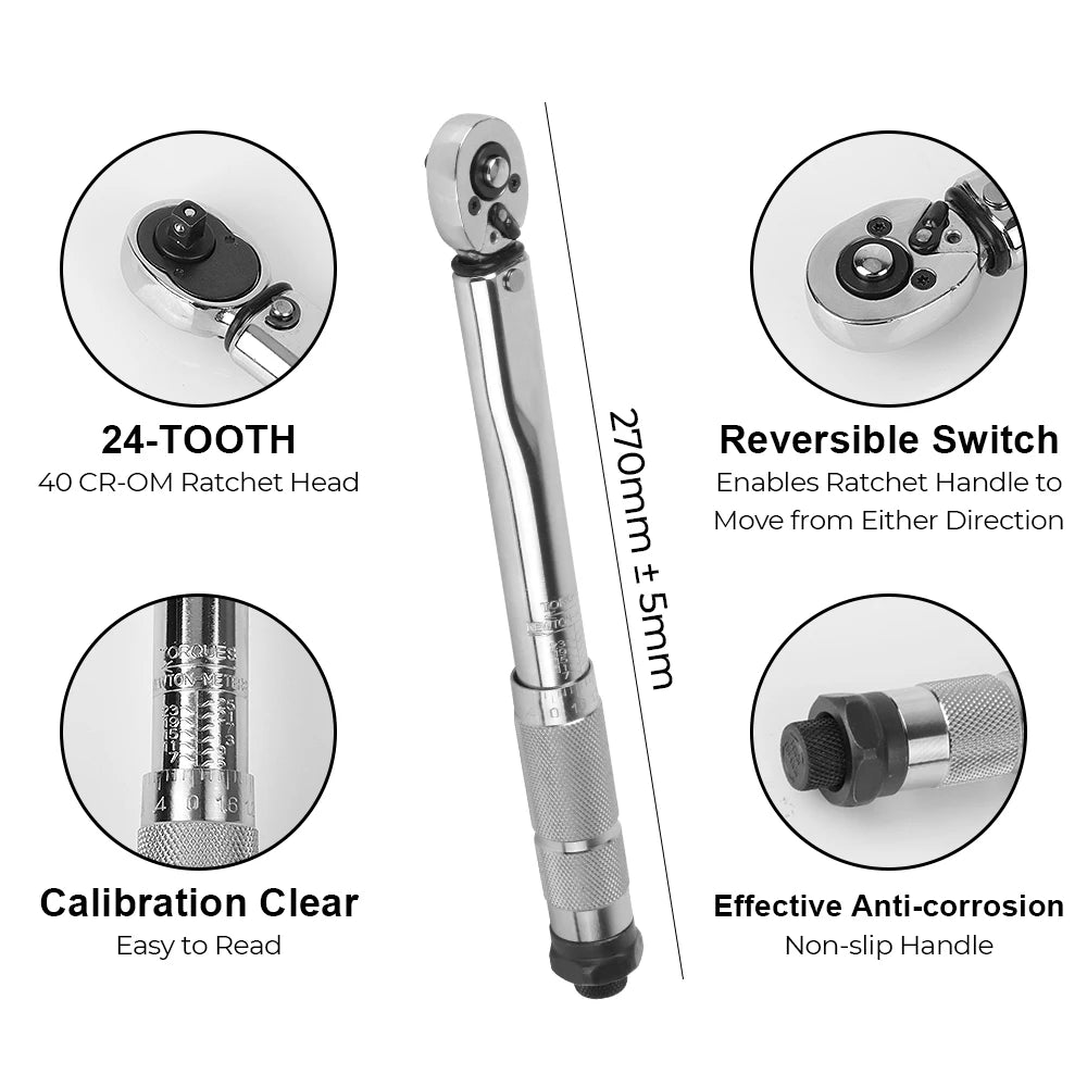 Professional For Car Bicycle Motorbike Use Adjustable Torque Wrench 1/4'' Drive Spanner Hand Tool 5-25N.m Micrometer