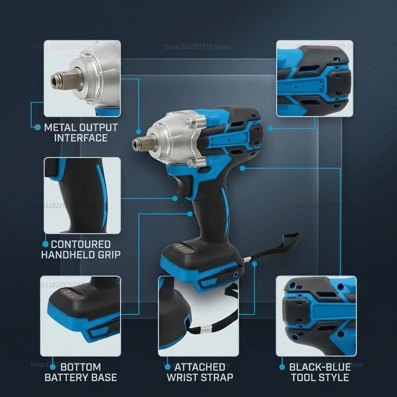 Cordless Electric Impact Wrench High Torque Hand Tool for Automotive Construction Repair DIY Home Use No Battery Included