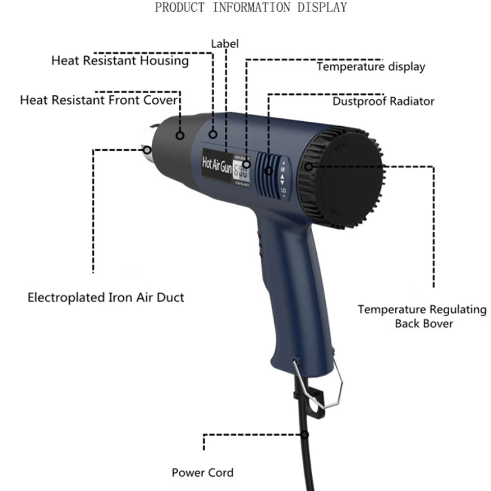 2000W 220V Variable Temperature Electric Heat Gun, Adjustable Hot Air Gun