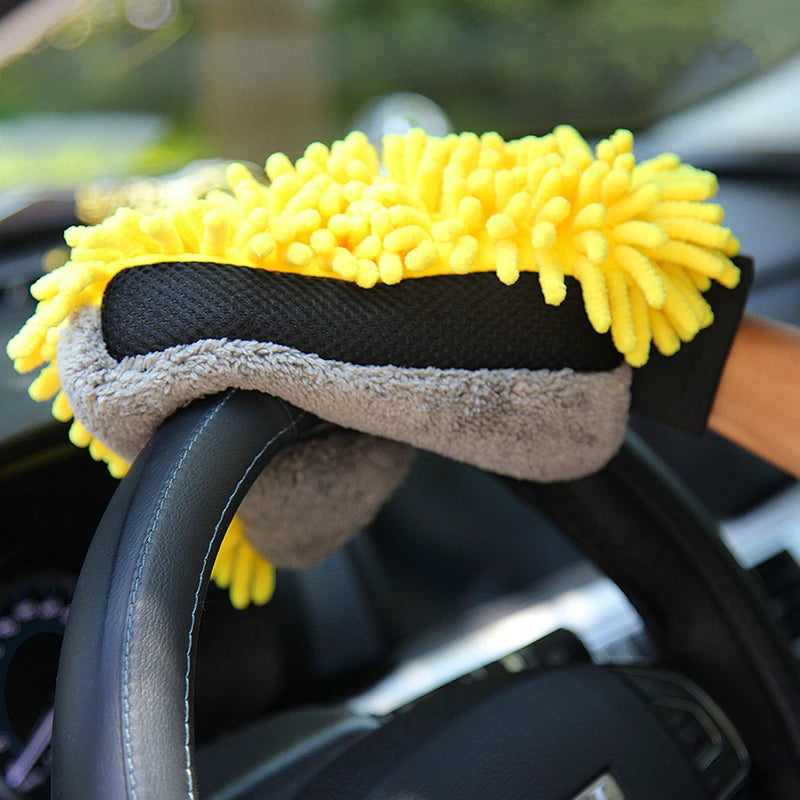 Large Waterproof Chenille Car Wash Mitt, Thick Double-Faced Wax and Detailing Glove
