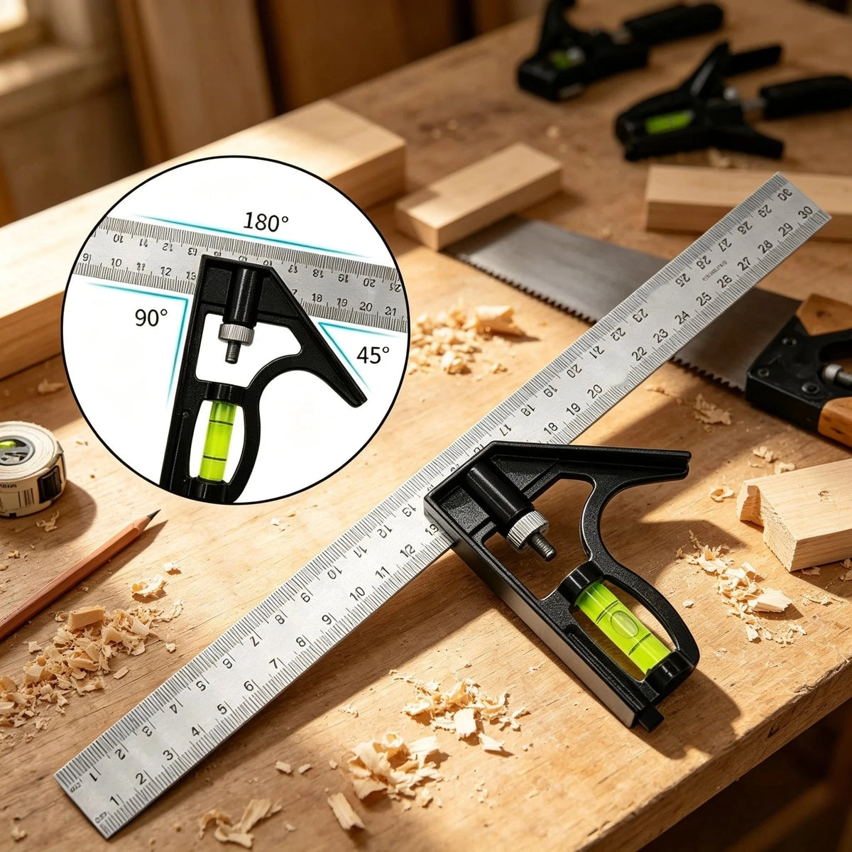 300mm Stainless Steel Combination Square – Movable 45°/90°