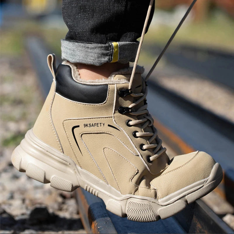 Waterproof Steel Toe Safety Work Boots, Lightweight, Slip-Resistant