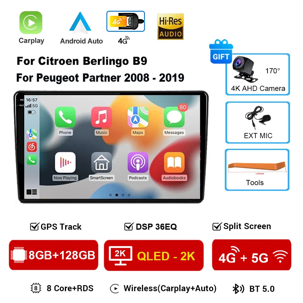 9" Android 16 Car Radio + CarPlay for Citroen Berlingo/Peugeot Partner - image 12