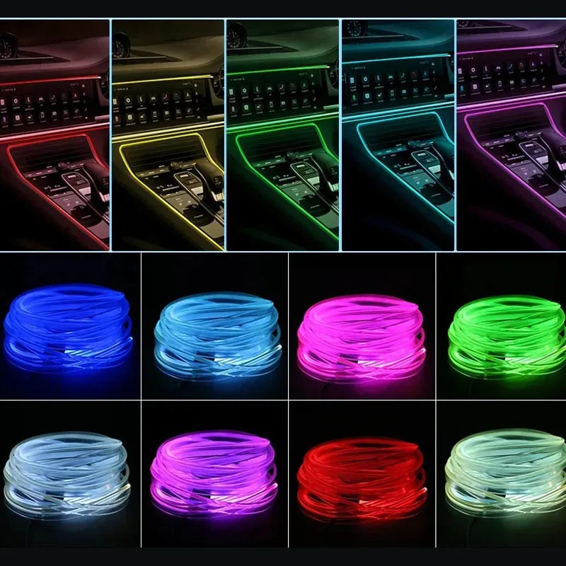 RGB Car Interior LED Light Strip, USB Fiber Optic Atmosphere Lamp with Music Sync, Multiple Colors