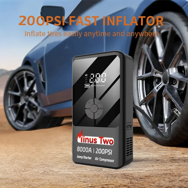 Car Jump Starter 8000A Power Bank 200PSI Pump Air Compressor Emergency Battery Booster Power Bank Start