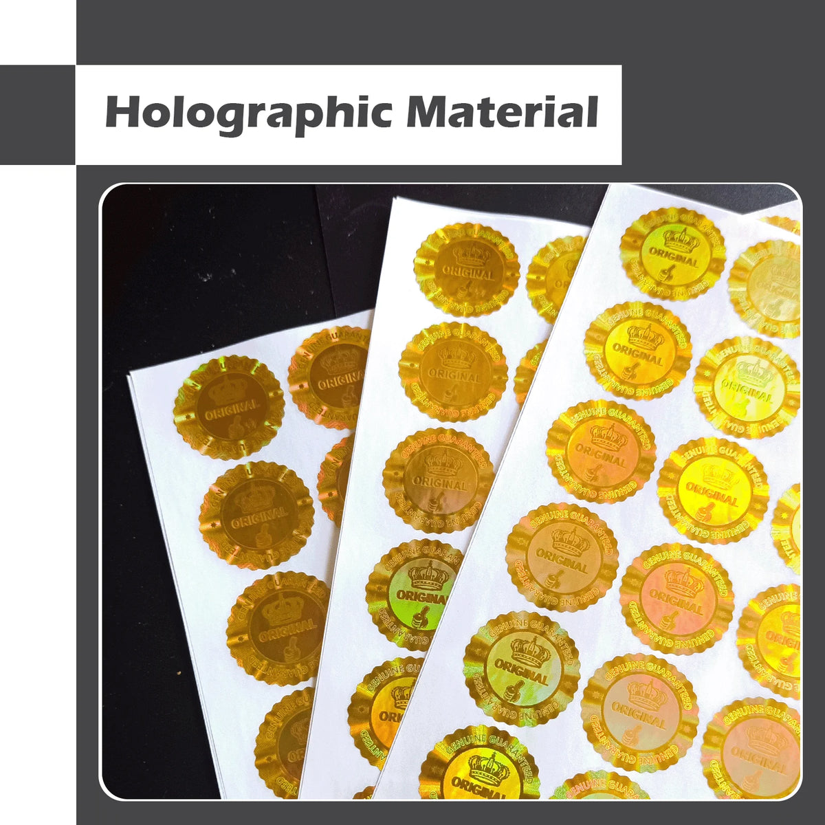 Holographic Tamper-Evident Seal Stickers with Crown Pattern