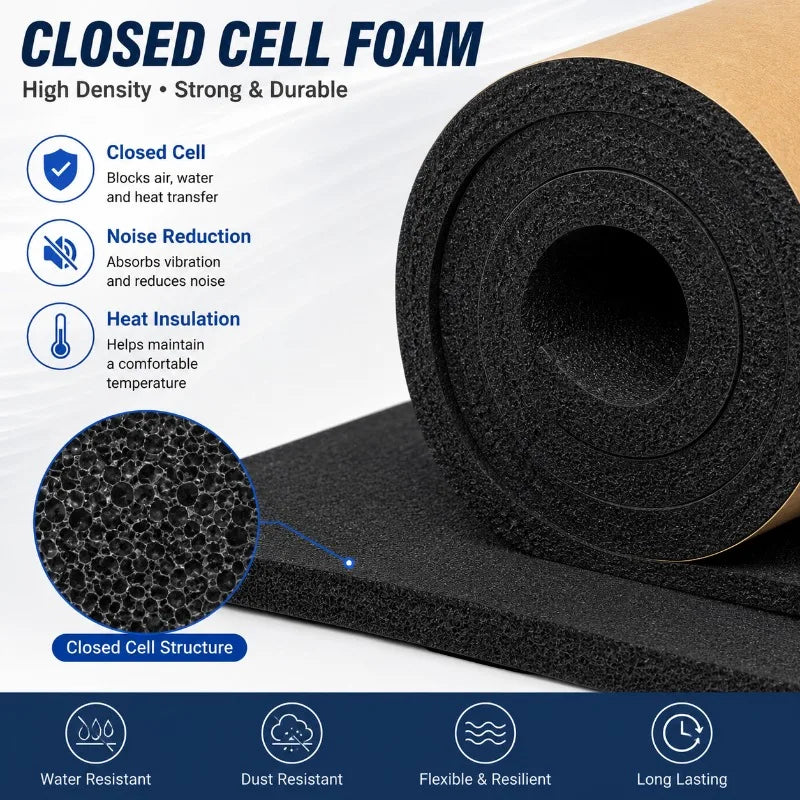 Self adhesive closed cell foam roll, car heat and sound insulation 5 to 20mm