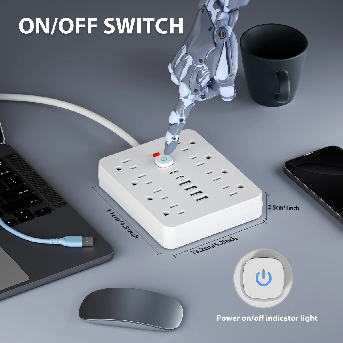 8-Outlet Surge Protector Power Strip with 6 USB Ports & 5ft Cord