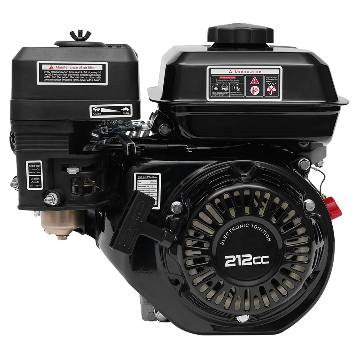 212cc 7.5HP 4-Stroke OHV Gas Engine, Pull Start, 20 mm Shaft
