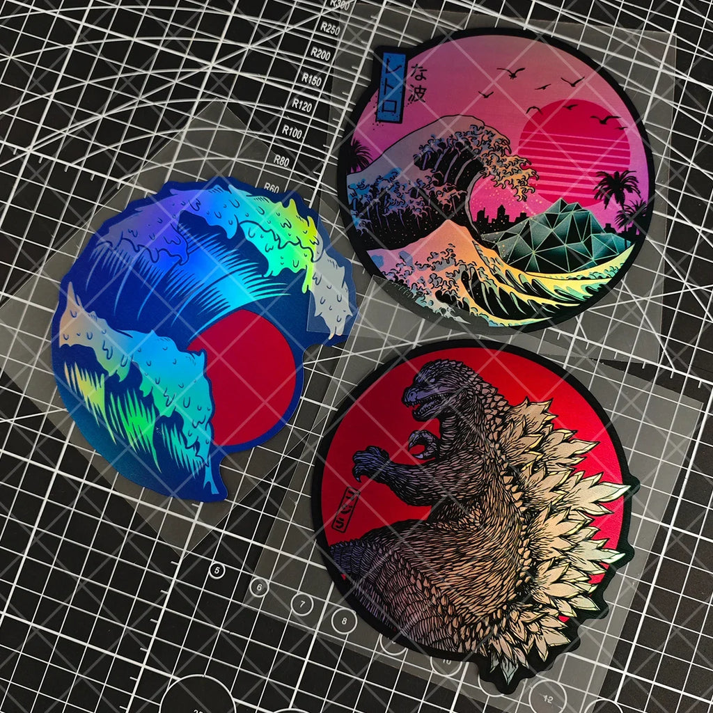 Japanese Wave Art Reflective Glitter Motorcycle Sticker