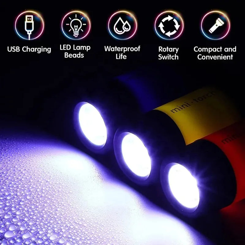 Pocket Keychain Flashlight Waterproof Outdoor Hiking Camping Mini FlashlightUSB Rechargeable LED Multifunctional Strong Light