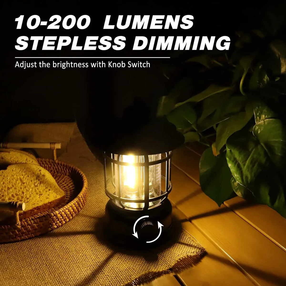 Waterproof Rechargeable COB Camping Lantern with Stepless Dimming