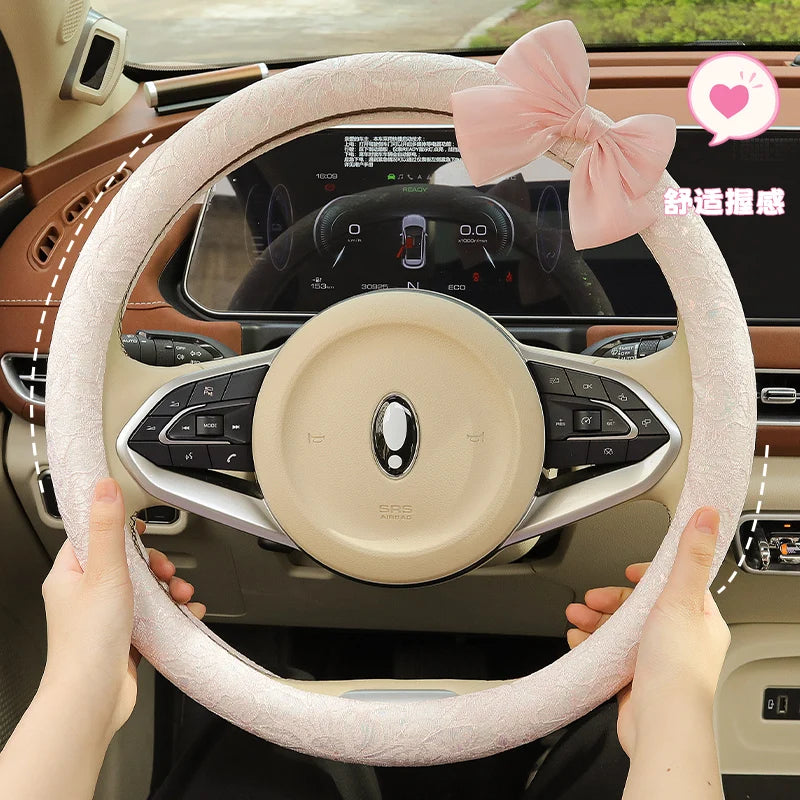 Bow and Lace Steering Wheel Cover, Round or D-Shape