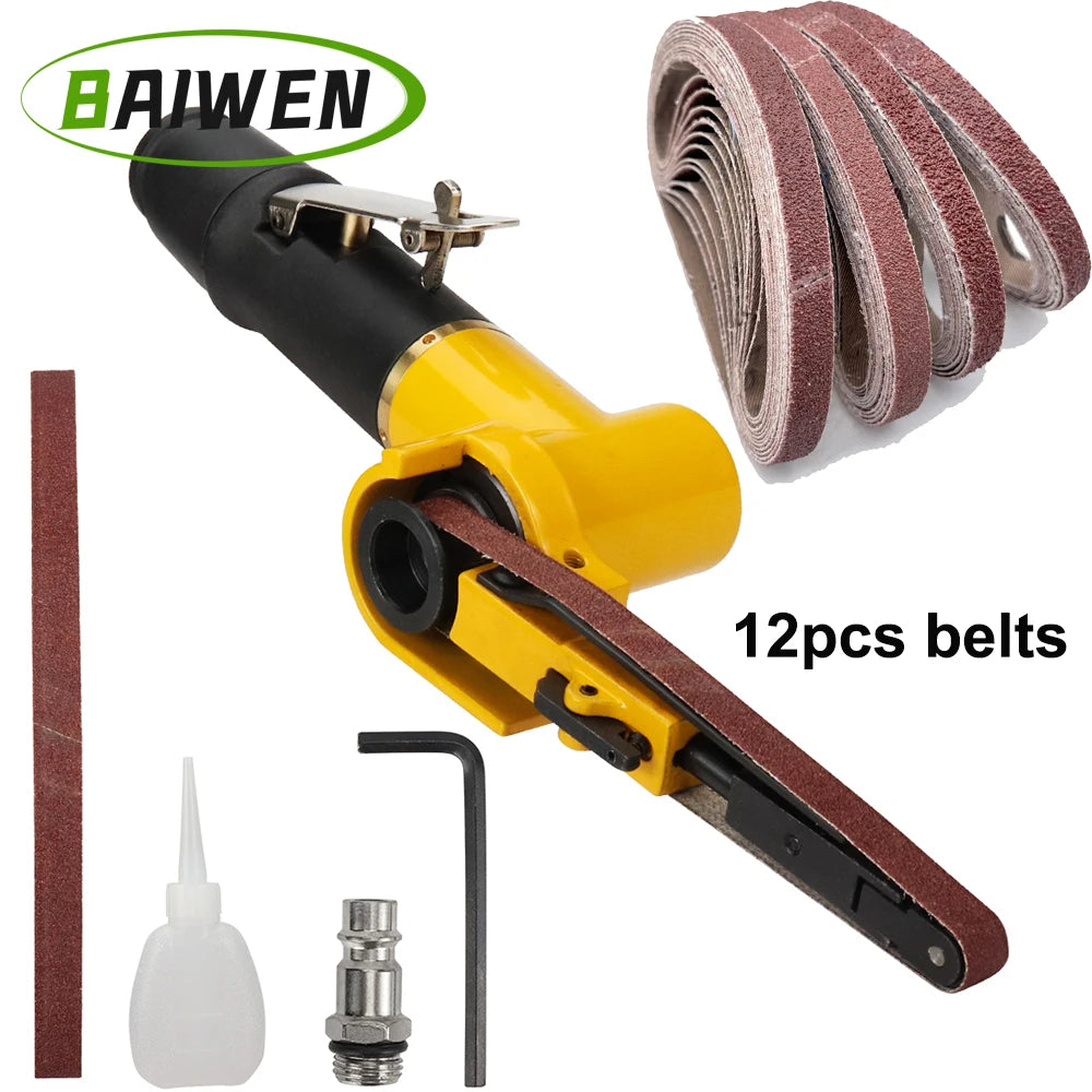 3/8" Belt Grinder Air Belt Sander Air Angle Grinding Machine with 12 Sanding Belts for Air Compressor Sanding Pneumatic Tool Set