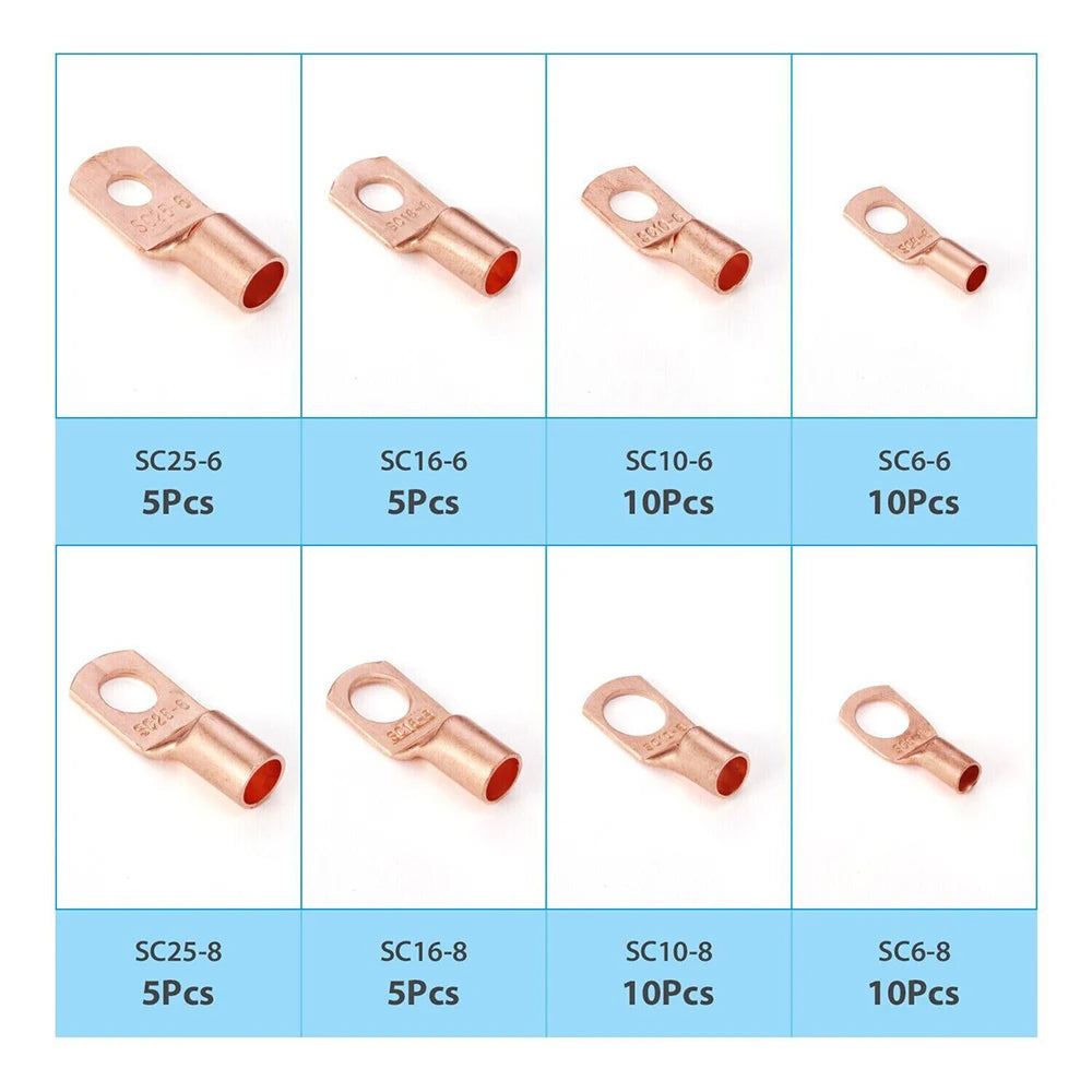 60pcs  Wire Lug Connector Ring Copper Crimping Terminal  O-ring Copper Nose Terminal,  lug battery Cable Terminal Connector Kit