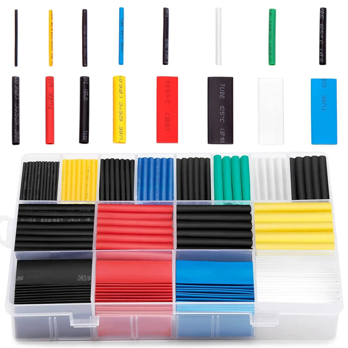 580 pieces of 2:1 heat shrink tubing kit, various types of conduit wrapped cable kits, ndustrial heat shrink tubing