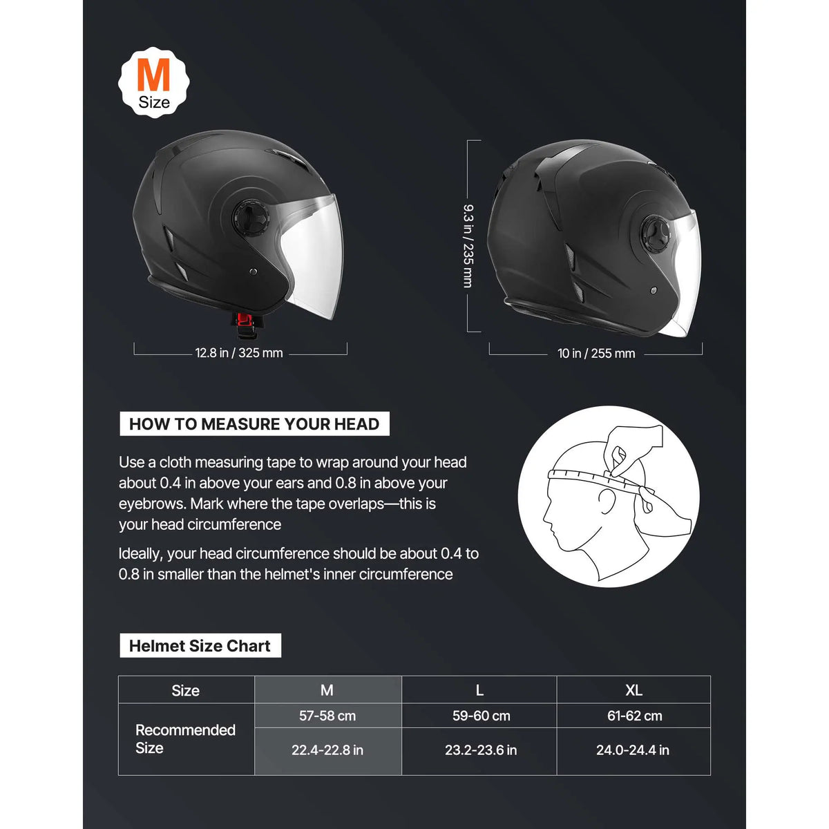 3/4 Open-Face Motorcycle Helmet, DOT Approved (Matte Black) - image 3