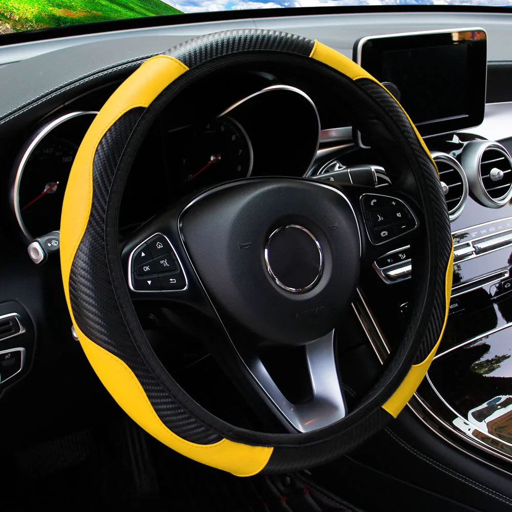 Textured PU Leather Steering Wheel Cover, 14.5-15 Inch