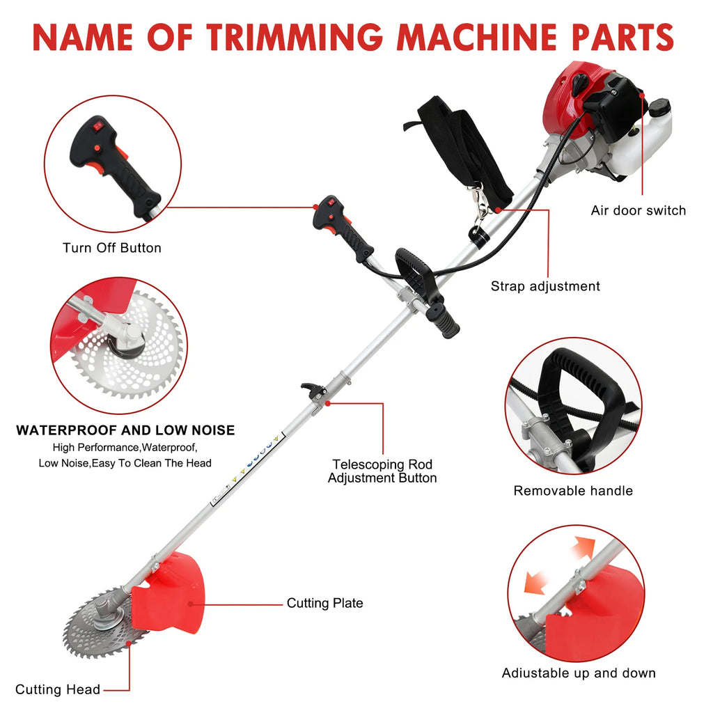 52cc Gas Lawn Trimmer 4-in-1, 2-Stroke Weed Eater with 4 Heads