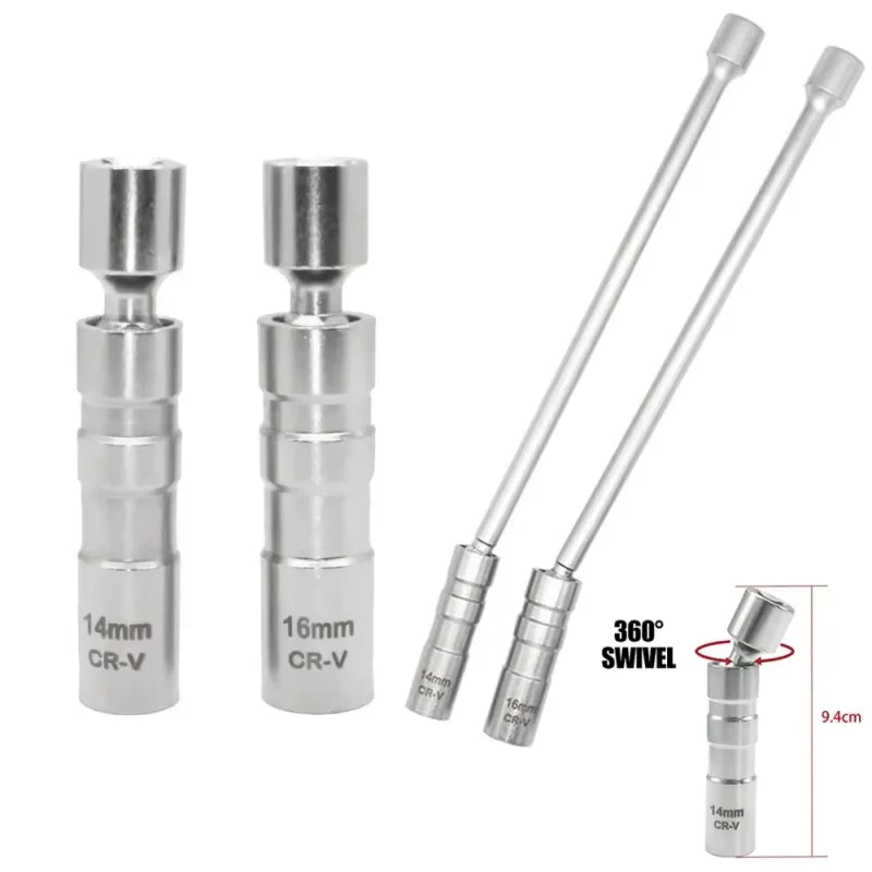 14/16mm Magnetic Spark Plug Socket Wrench, 12 Angle Thin Wall 3/8" Drive Sockets Car Repairing Tool