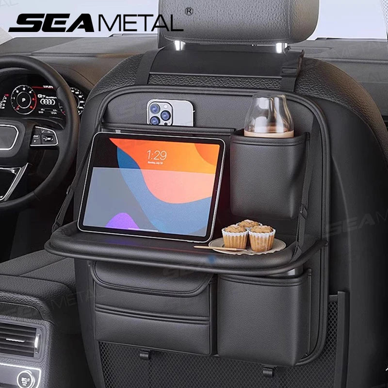 Large Capacity Car Seat Back Organizer with Foldable Dining Tray