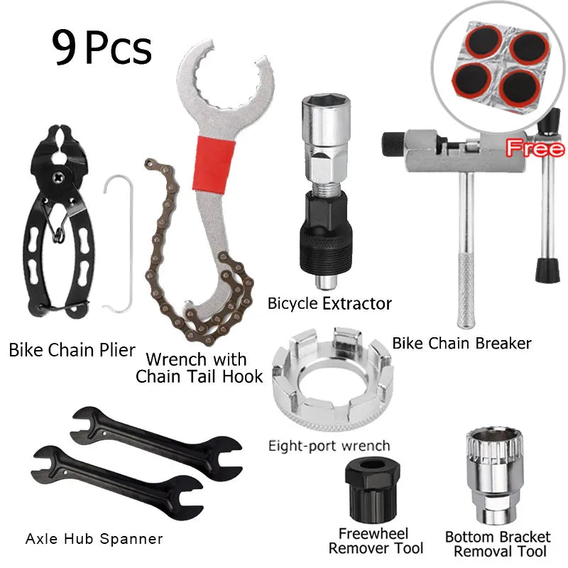 Bicycle Repair Tool Kits Flywheel Remover Cutter Chain Breaker Crank Puller Spoke Wrench MTB Road Bike Maintenance Tools Set