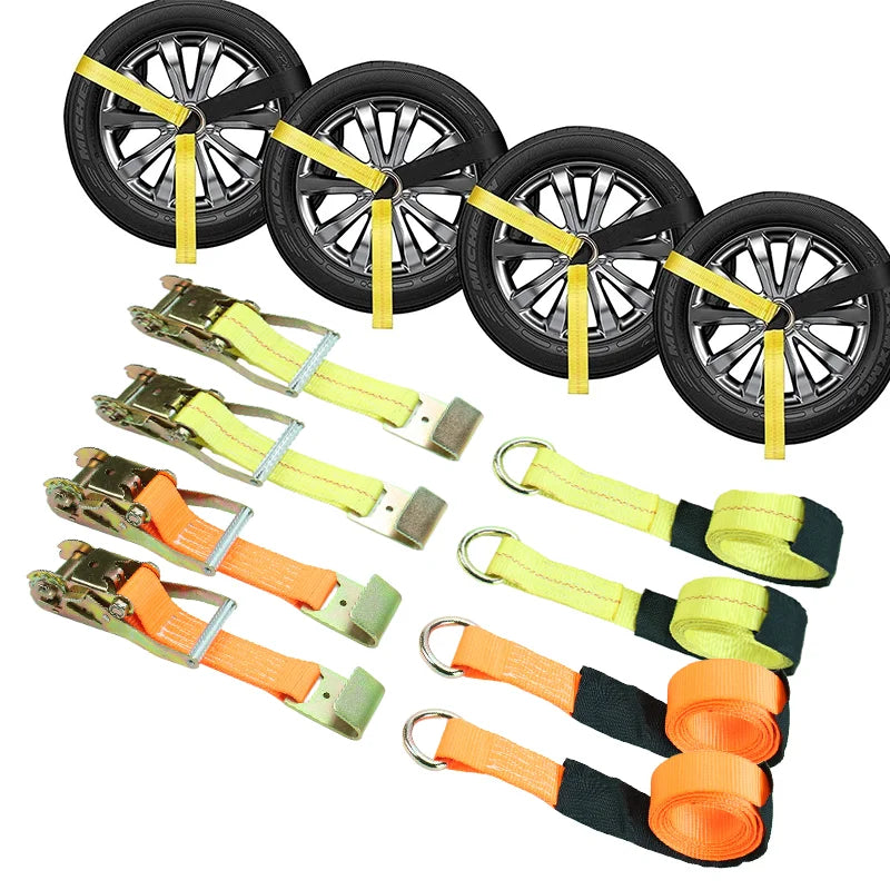 Ratchet Tie Down Strap Kit with Snap Hooks Car Tire Straps for Car Truck and Trailer