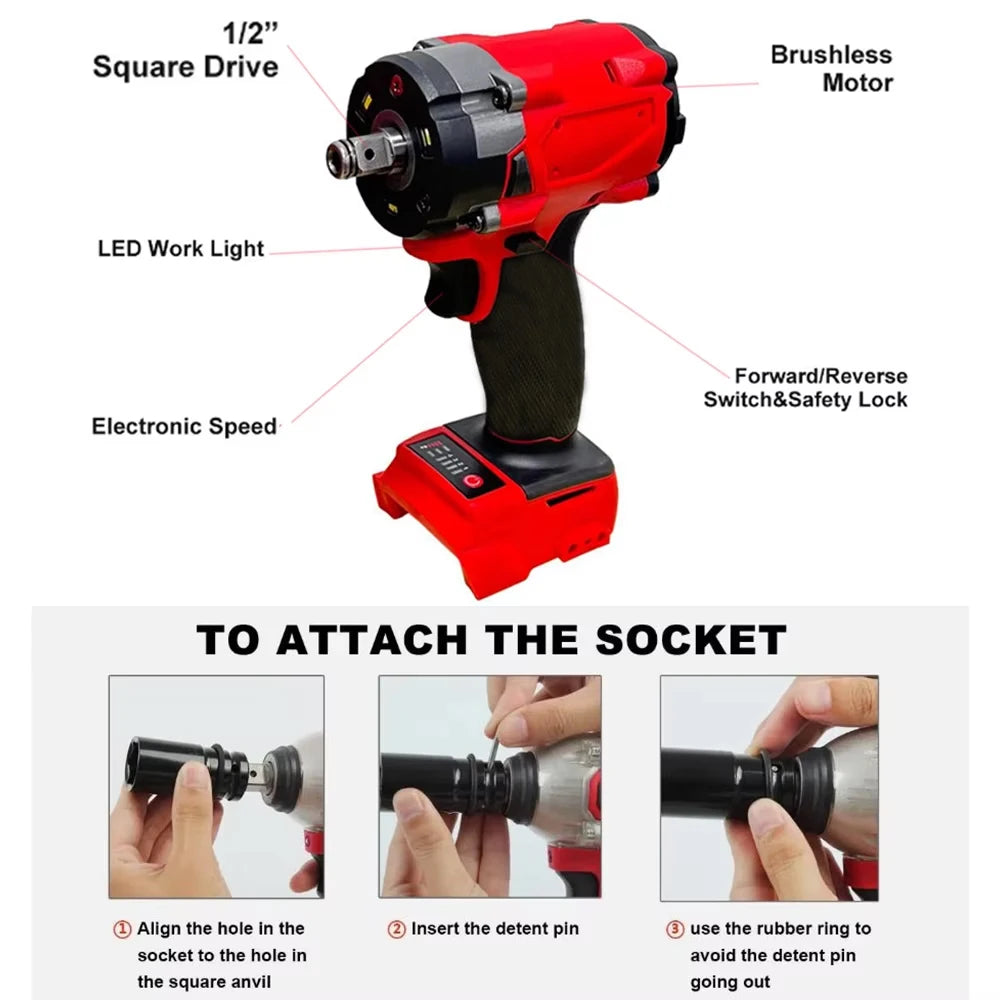 Cordless Brushless Impact Wrench 1/2" 500N.m for Milwaukee 18V - image 4